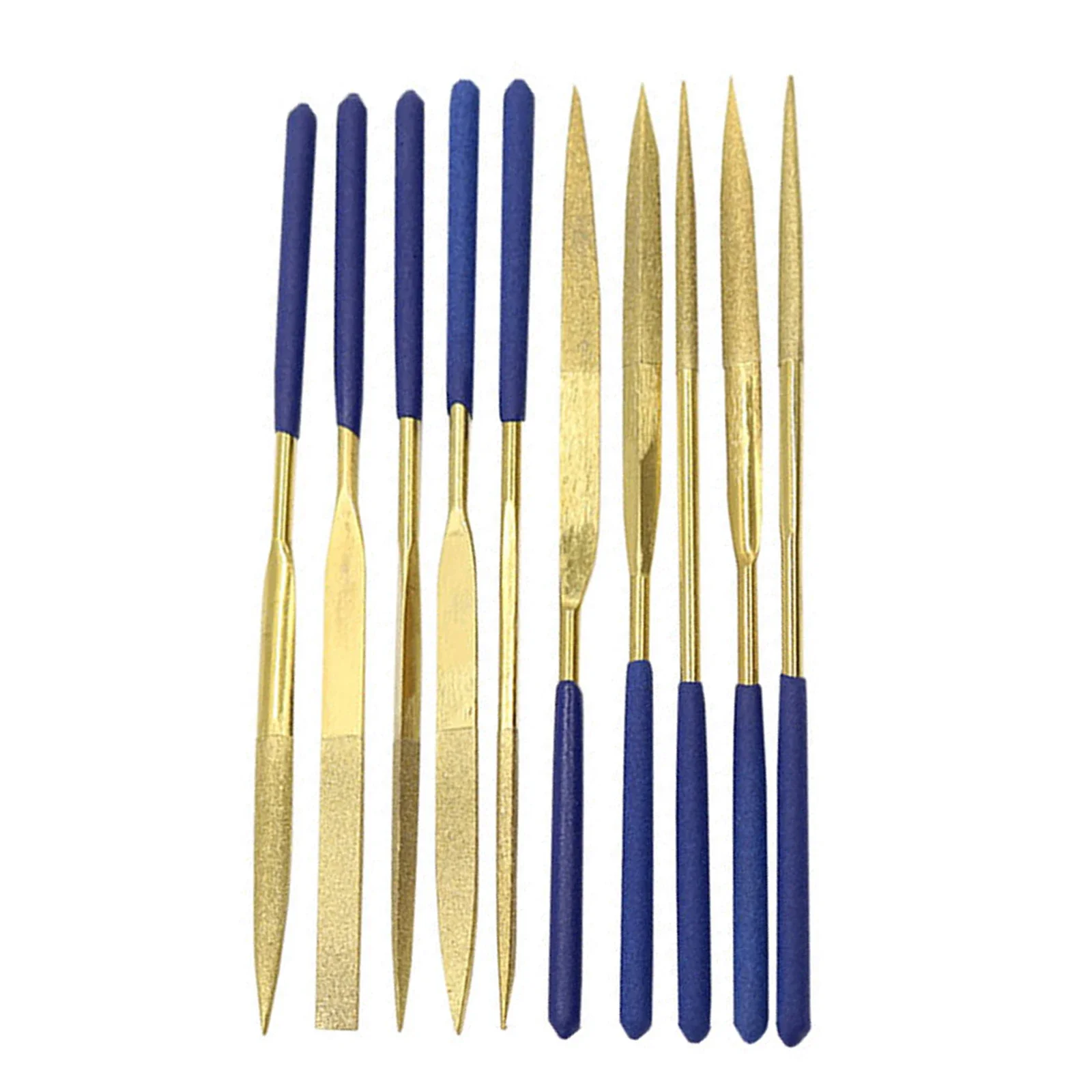 

10pcs/set Diamond Needle File Set Titanium Coated Flat Semi-circular Triangular Square Mini File Durable Gold