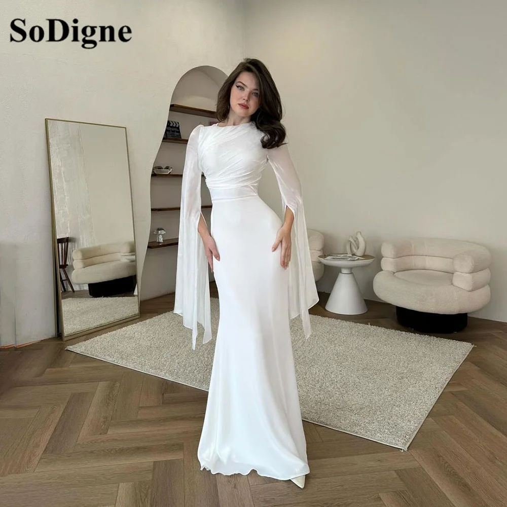 SoDigne Arabic Mermaid Evening Dresses For Women 2024 O Neck Formal Dress with Sleeves Long Wedding Guest Prom Party Gown