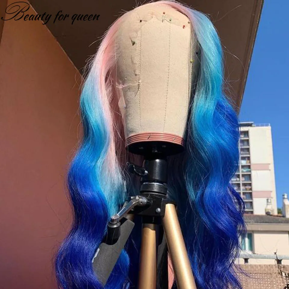 Wig Rambut Asli Powder Blue 13x4 Lace Frontal Wig Rambut Manusia 100% Wig Rambut Asli Sangat Cocok Untuk Menghadiri Pesta