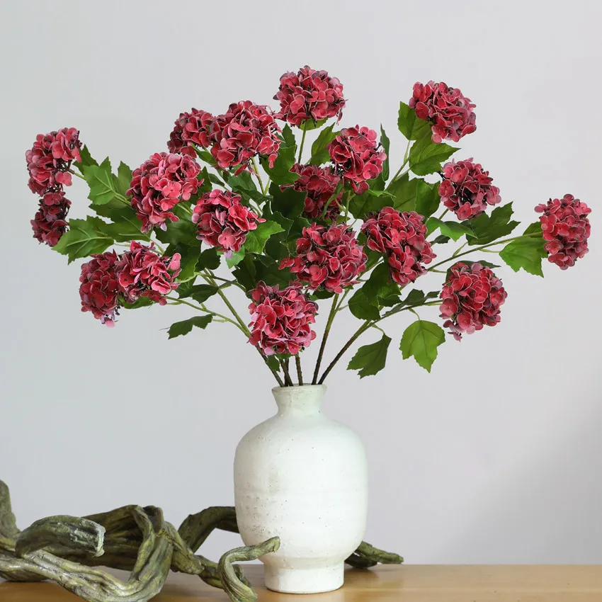 4 Stück Künstliche Blumen 3-Kopf-Latex-Hortensien DIY Hochzeits-Hintergrunddekoration Real Touch Hortensien Schneeball Heim-Party-Deko – Detail 10