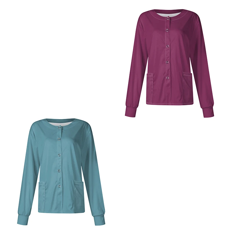 

Простые женские однобортные рабочие защитные комбинезоны с длинными рукавами и карманами, кардиган с воротником-стойкой, куртка, топ