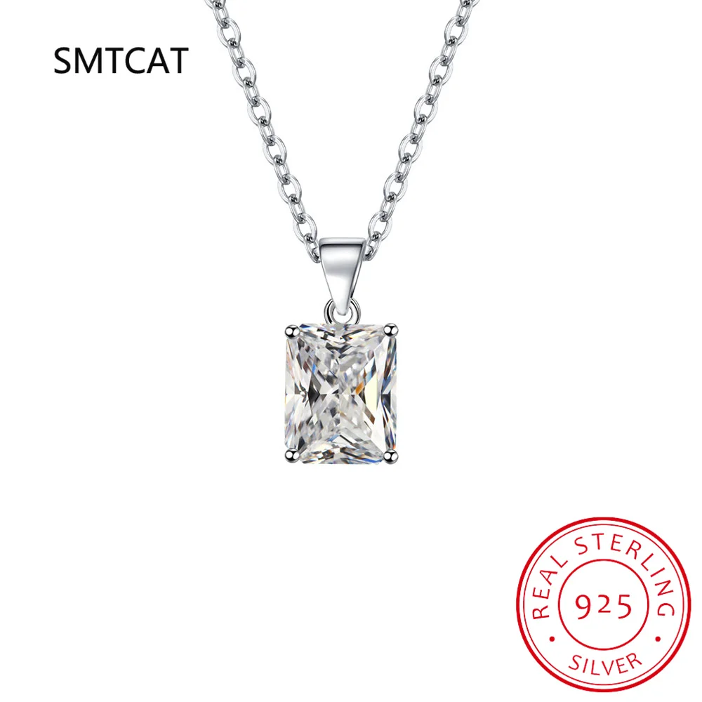 925 Moissanite Pendant Emerald Cut 1Ct D Created Diamond Gemstone Necklaces For Women Authentic Sterling Silver Jewelry