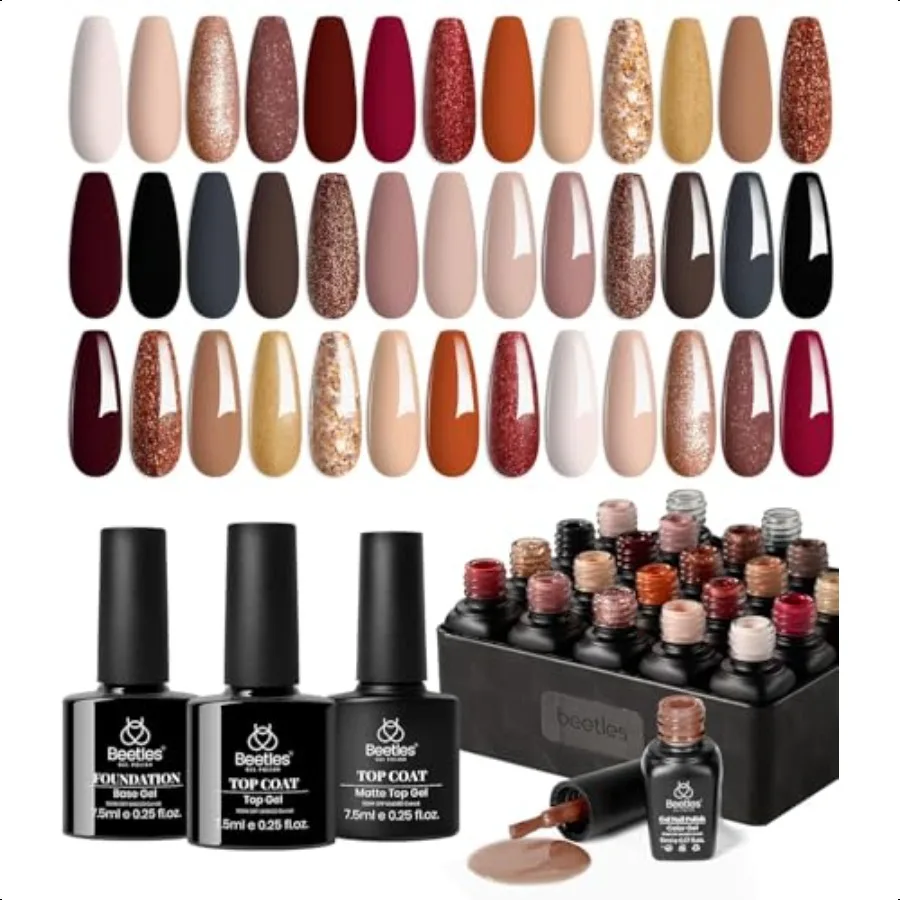 Kit de esmalte em gel de besouros 23 peças outono nude rosa marrom enterrado vermelho conjunto de esmalte em gel com base casaco superior versículo de rosas kit embeber off u
