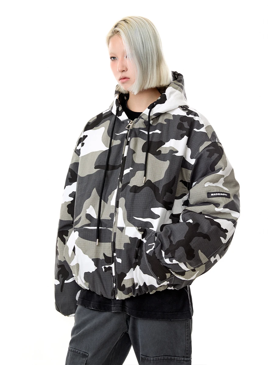 MADE EXTREME Winter American Loose Camouflage Hooded Coat Men's and Women's Short Bomber Jacket