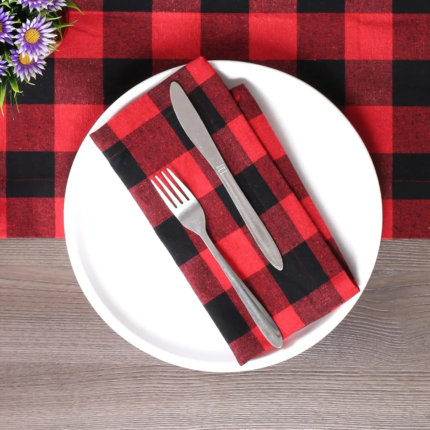 10PCS Christmas Grid Table Napkins,40X40CM Cotton Kitchen Tableware Tea Towel,for Wedding Birthday Holiday Party Decor