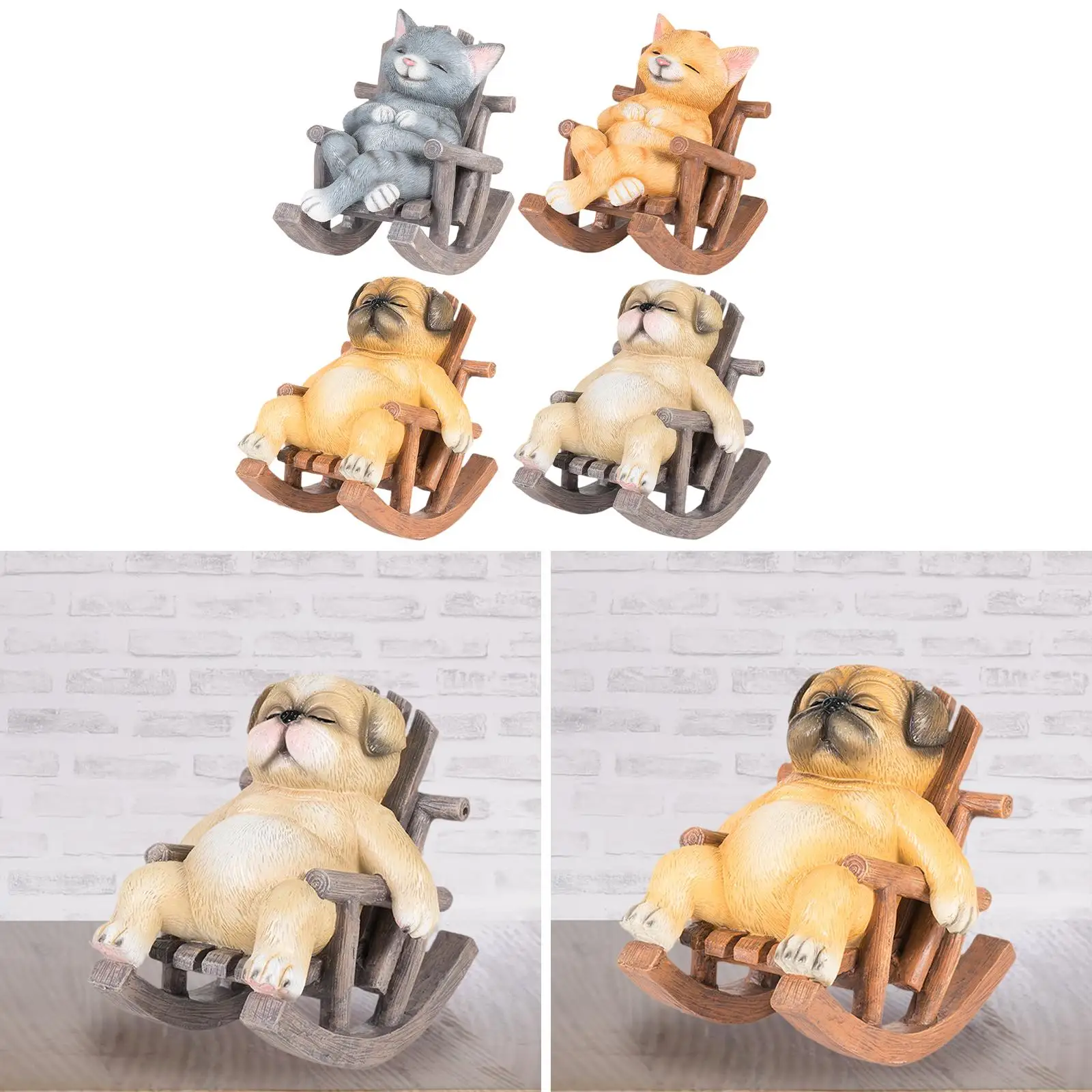 Rocking Chair Animal Statue Creative Decoration Adorable Art Craft Micro Landscape Small Sculpture for Home Office Living Room