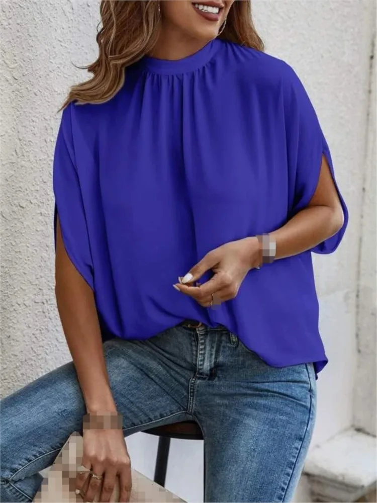 Spring Summer Women Lace Up Batwing Sleeve Vintage Elegant Blouse Summer Trendy Ruffled Leopard Print Split Bat Sleeve Blouse