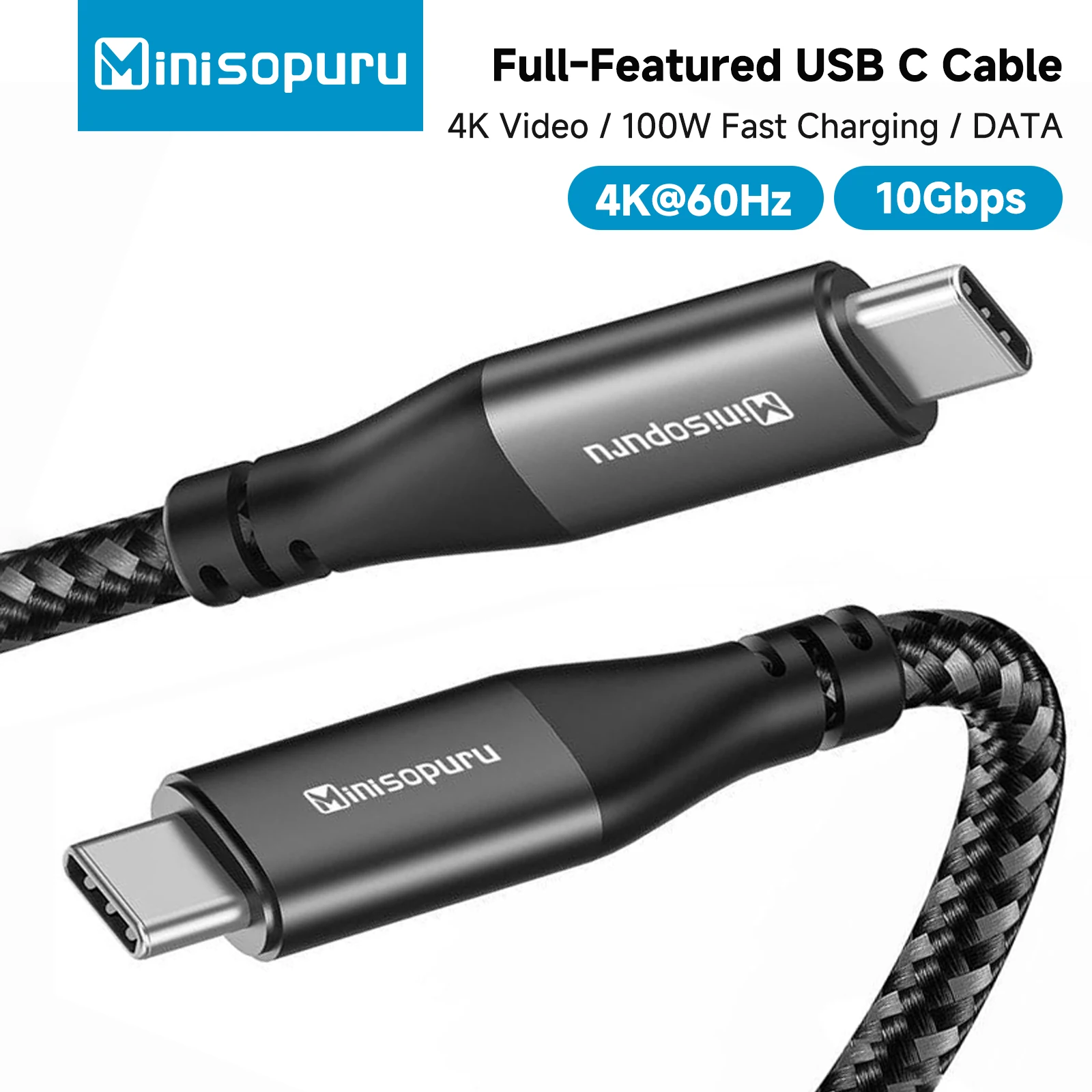 Minisopuru Full function 10Gbps Type C Cable Support 4K60Hz Video PD 100W Fast Charging 1m cable for MacBook Pro Air usb c cable