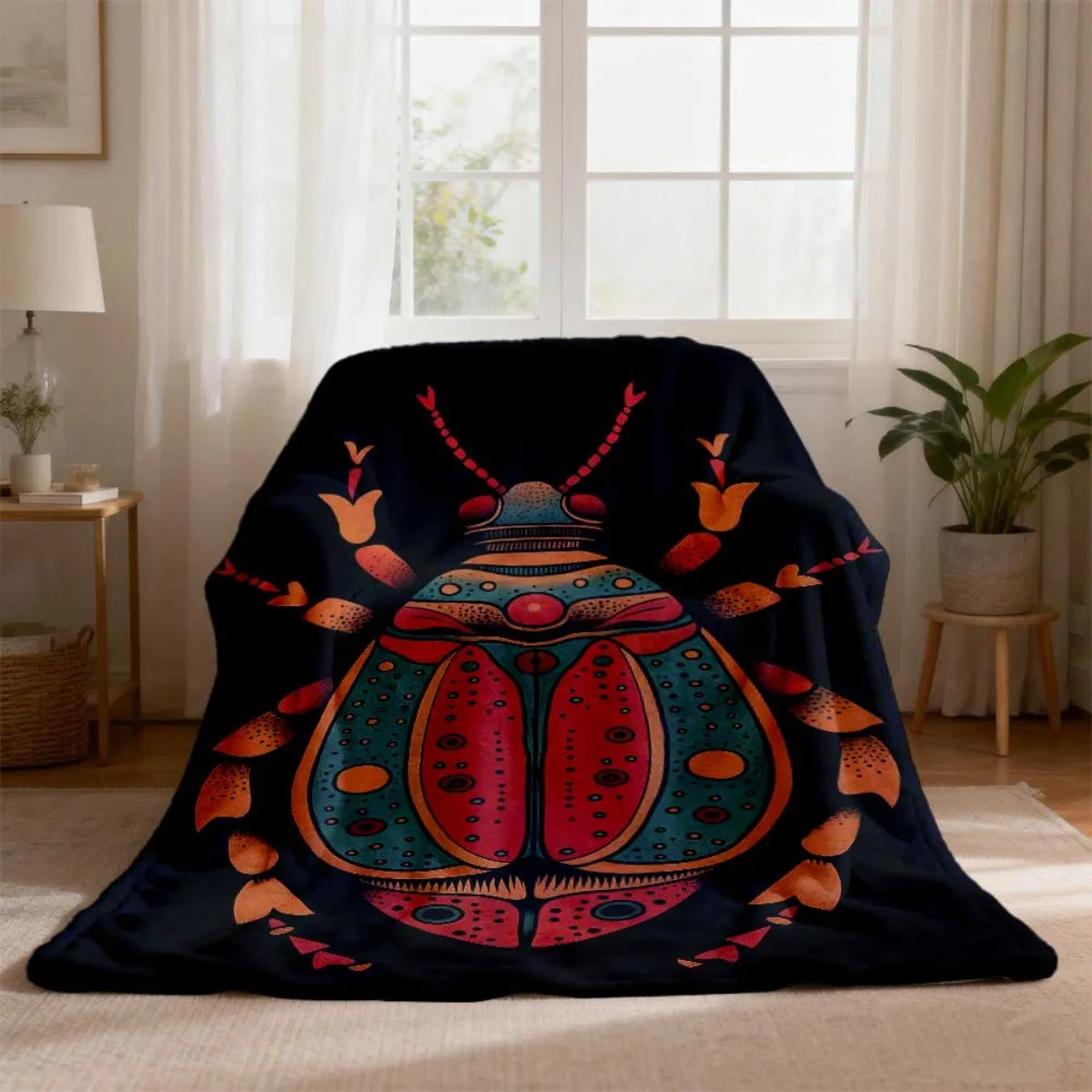 2026 New Flannel Blanket Arrival 1pc Extra Soft Plush Bug-Themed Luxury Throw in Turquoise, Pink, Golden, Black & White for All 5