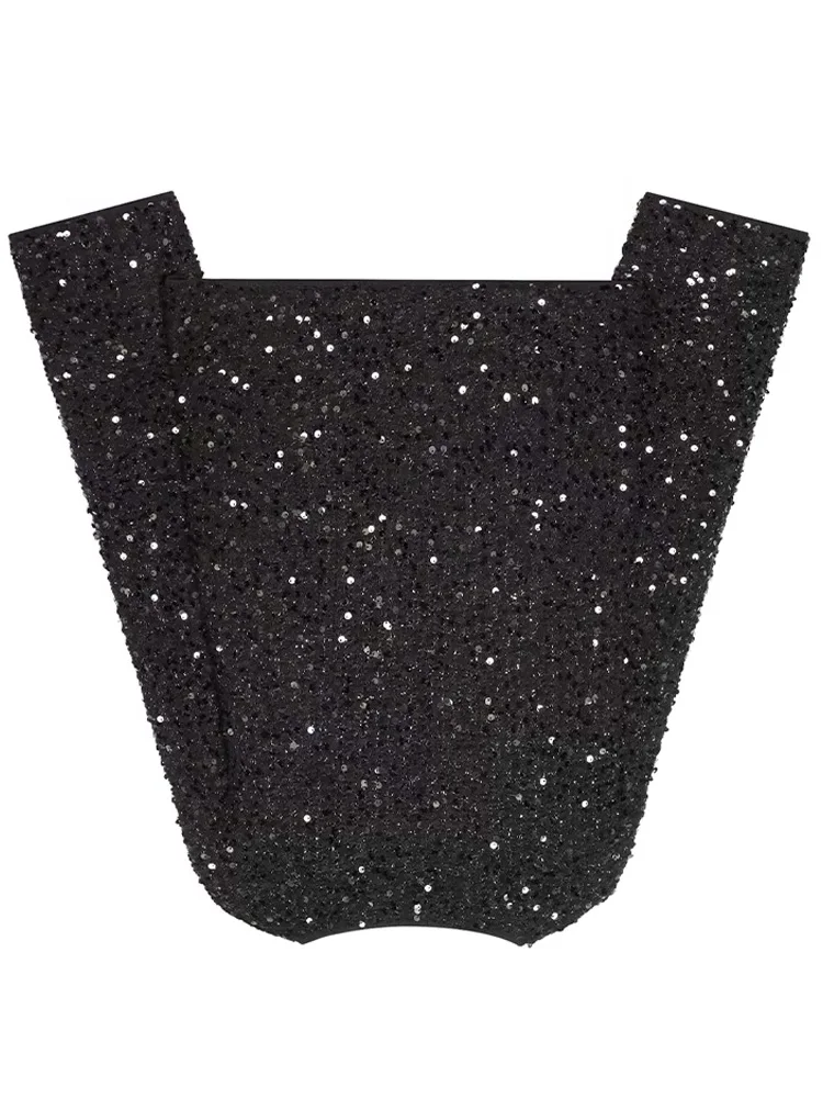 

HH Woman Fashion Long Sleeves Single Breasted Short Coat Female Winter Round Collar Sequin Decoration Street Style Jacket