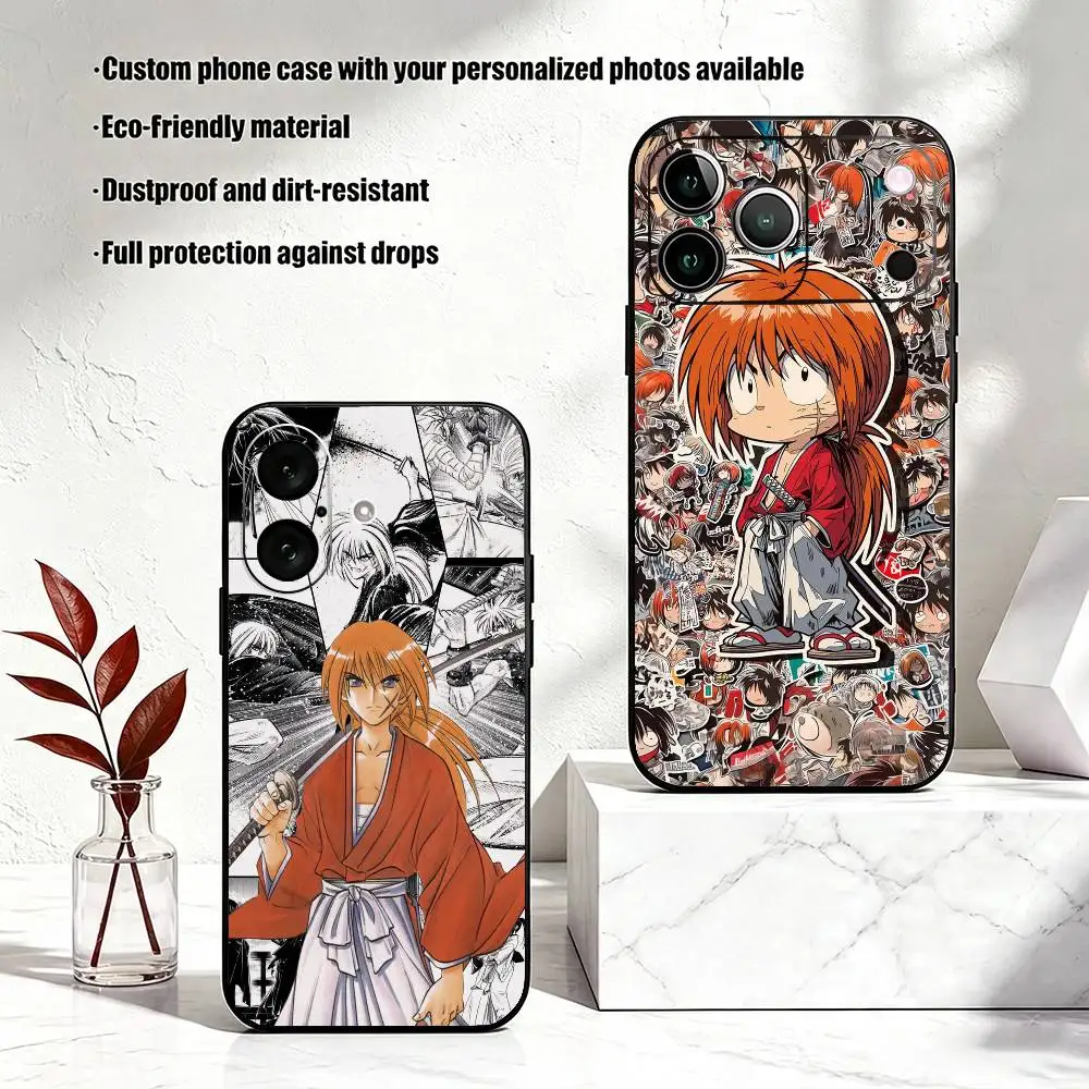 Anime R-Rurouni Kenshin  Phone Case Black Silicone Soft Shell For IPhone 17 16 15 14 13 12 11 Air Pro Max Plus