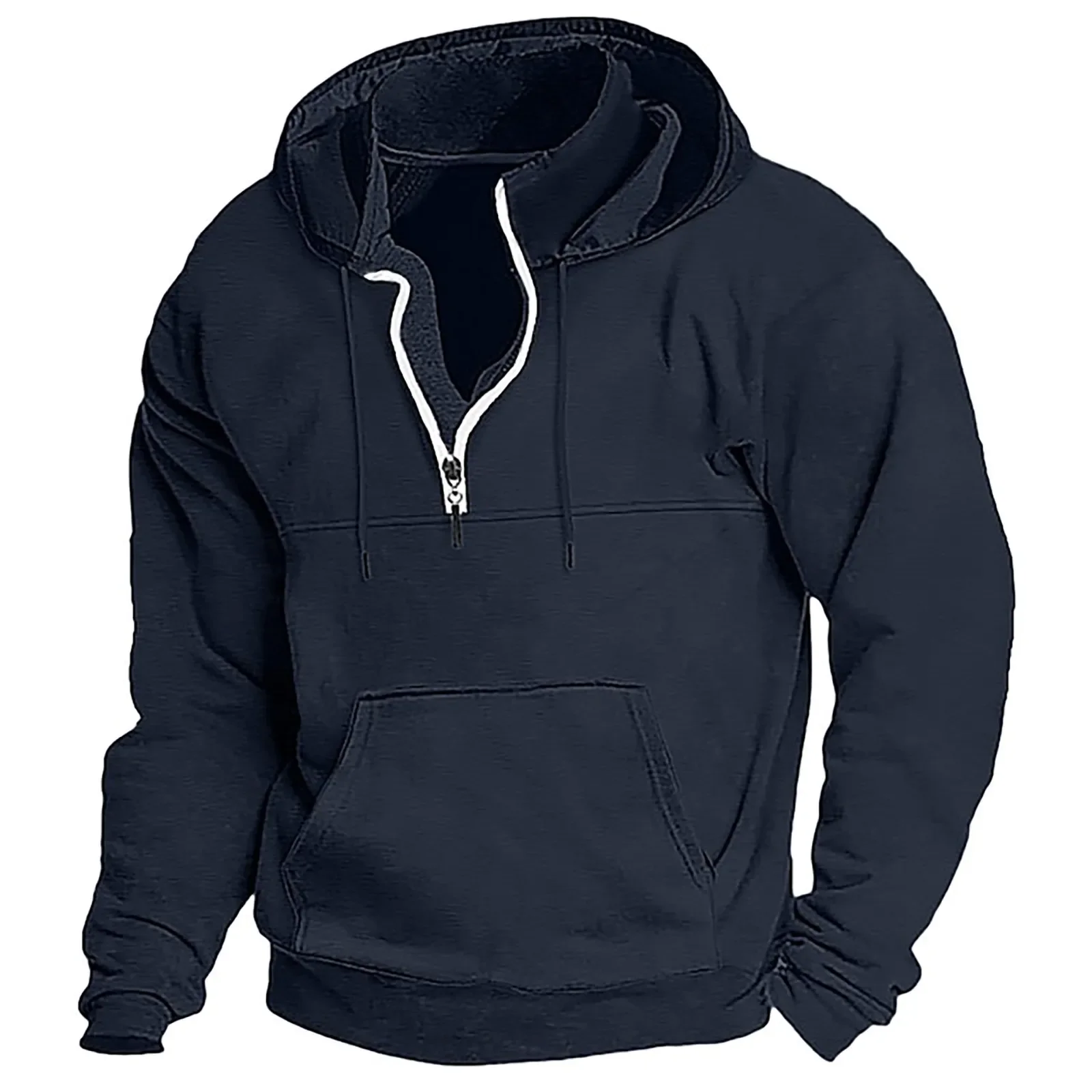 2026 Fashion Autumn/Winter New Hoodie Men's Casual Loose Stand Collar Solid Color Sports Hoodie Men's Half Zipper Street Wear