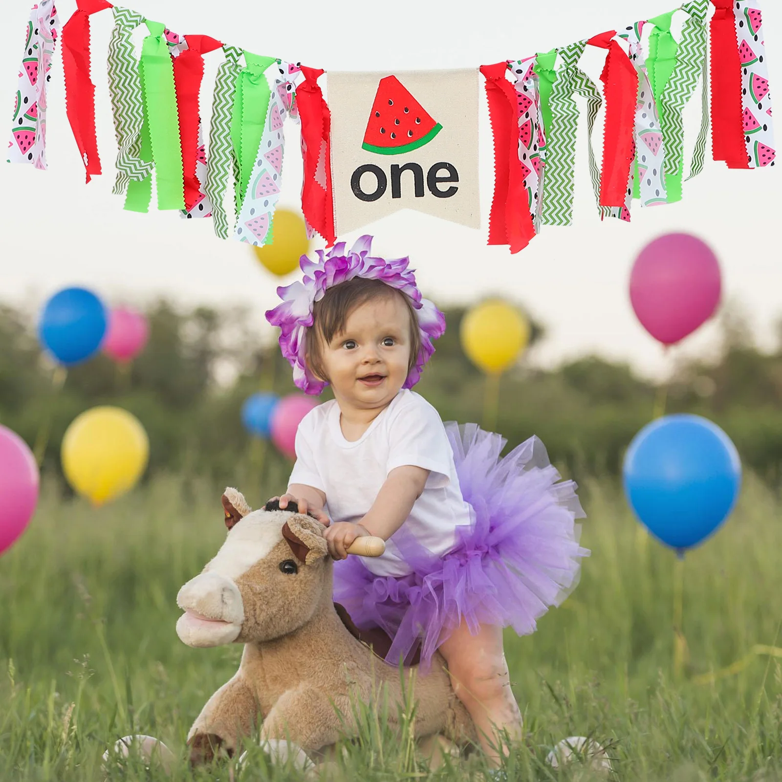 

Watermelon Theme Birthday Party Banner Colorful Hanging Flag Summer Pool Tropical Decoration for Birthday