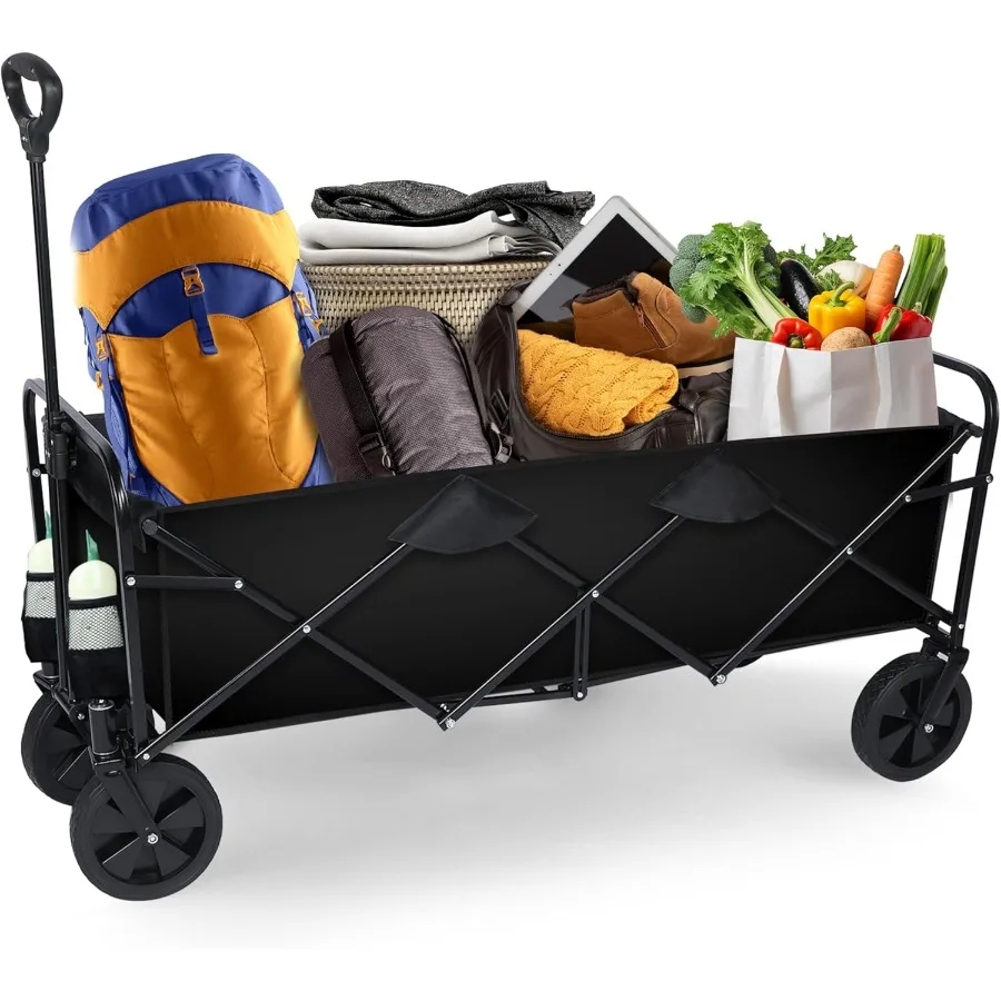عربة يدوية محمولة قابلة للطي شديدة التحمل مع مظلة قابلة للإزالة بعجلات مقاس 8 بوصات ومقابض قابلة للتعديل وقماش مزدوج لنزهة التسوق