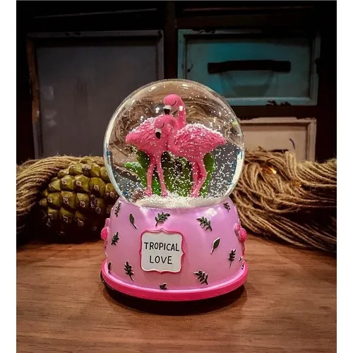 Halfart Pink Flamingo Musical Rotating Large Size Snow Globe