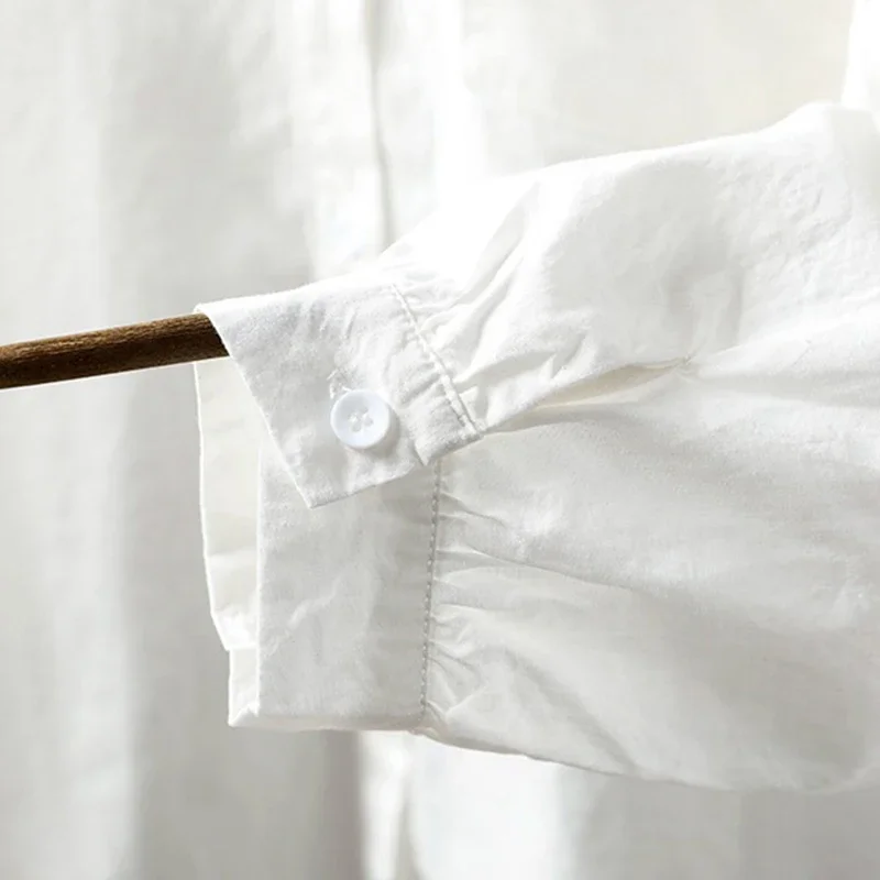 Spring Autumn Sweet Hand Flower Embroidered Shirt Camisa Women Long Sleeved Turn Down Collar Casual Loose Blouse Tops