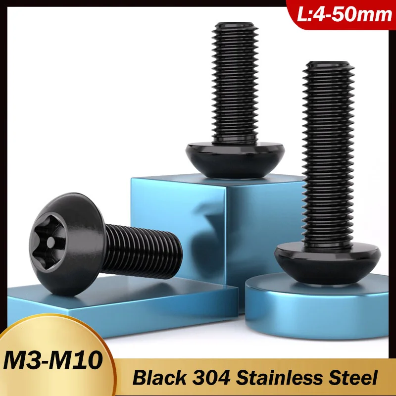 M3 M4 M5 M6 M8 M10 A2 Stainless Steel Torx Button Head Tamper Proof Security Screw Black Security Pin Screw Lenght:4-50mm