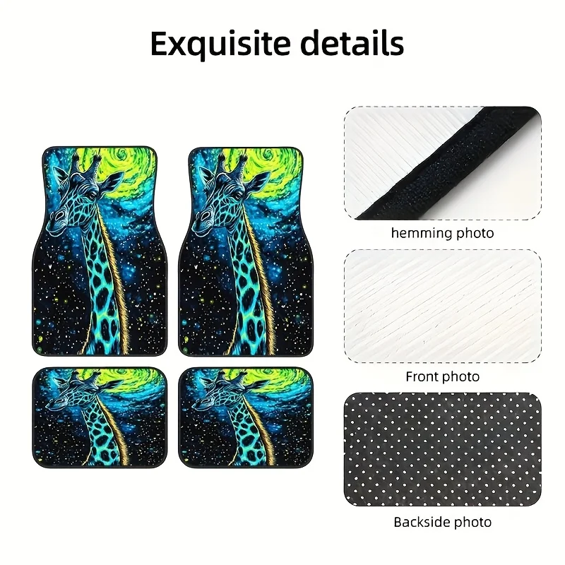 4pcs Cute Giraffe Animal Print Car Floor Mats - Non-Slip Synthetic Rubber, Easy-to-Clean Fit For Front & Rear Seats, Durable Car