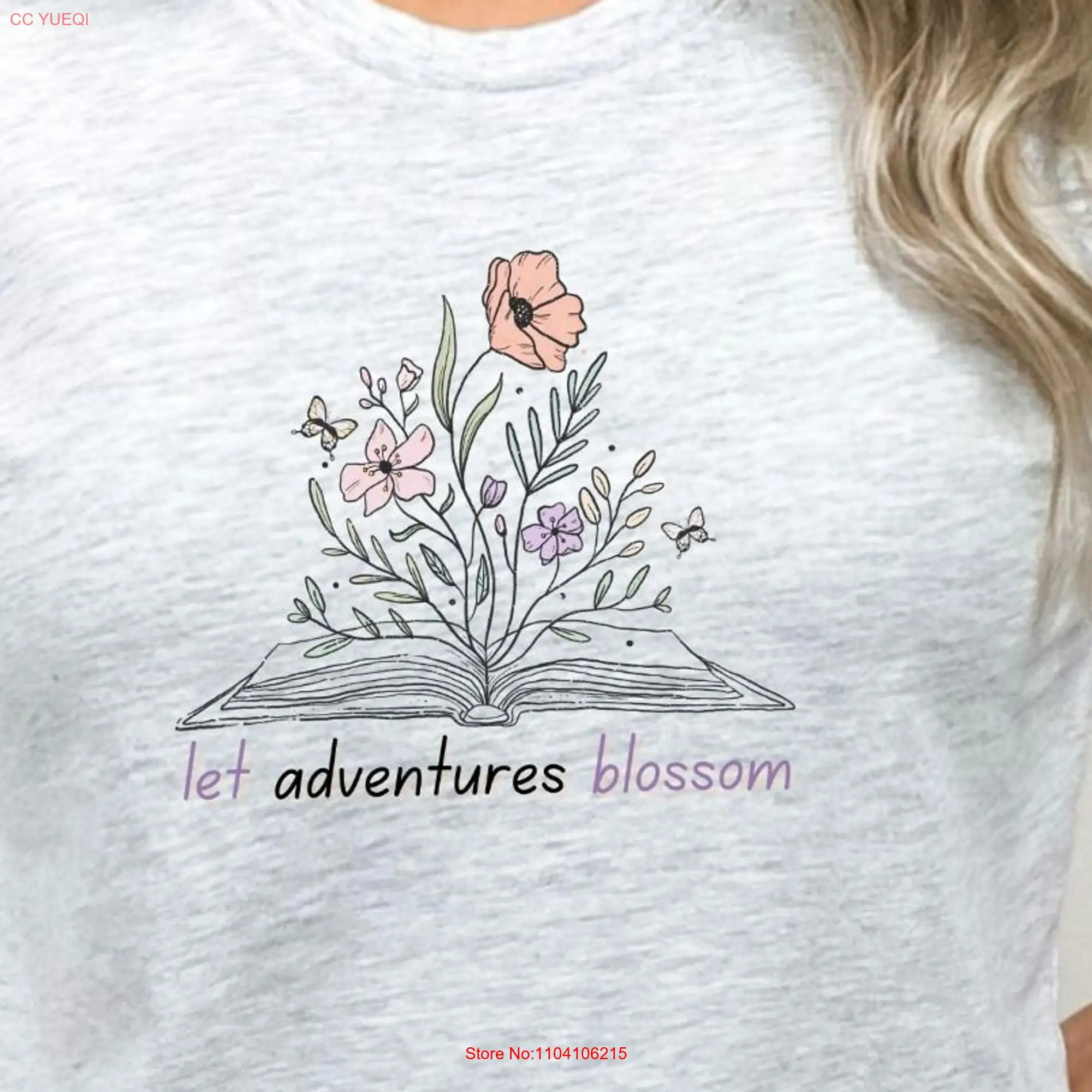 Let Adventures Bloom Book Lover T Shirt I Love Reading Books Reader s Clothing long or short sleeves