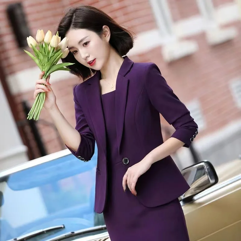 

Элегантный женский костюм с длинным рукавом для весны и осени, деловой, приталенный, для работы, из 100% полиэстера