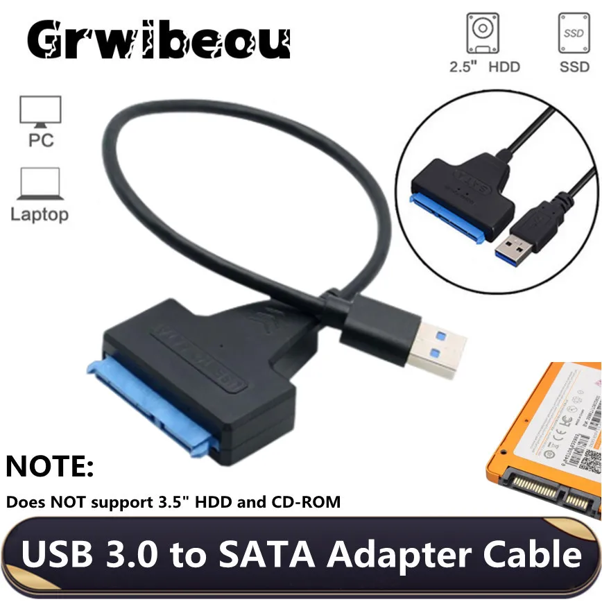 Grwibeou-Adaptador de Cable Sata a USB 3,0, dispositivo de hasta 6 Gbps, compatible con disco duro externo SSD HDD de 2,5 pulgadas, 22 Pines, SATA III, A25