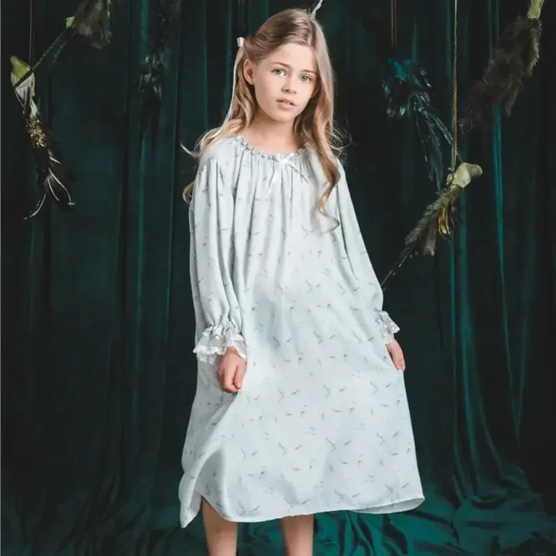 2024 Pajamas Dress for Baby Girls Summer Children Floral Printed Soft Loose Night Dresses Princess Girl Nightgown Lady Sleepwear