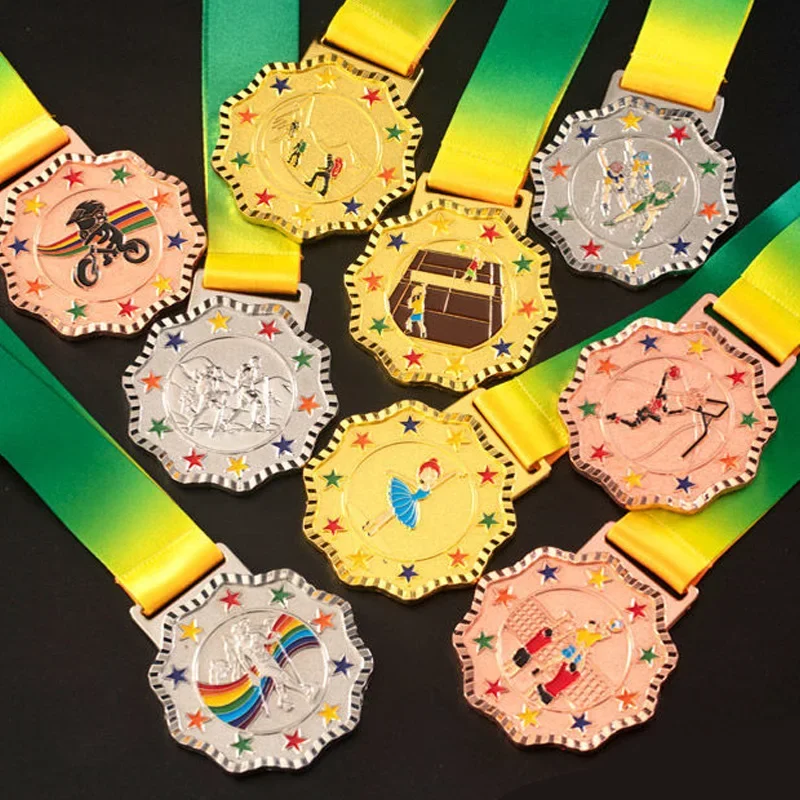 Customized Marathon Competition Medal, Various Sports Awards, Metal, Gold, Silver, Bronze Listing, Children's Honor Medals, 2Pcs