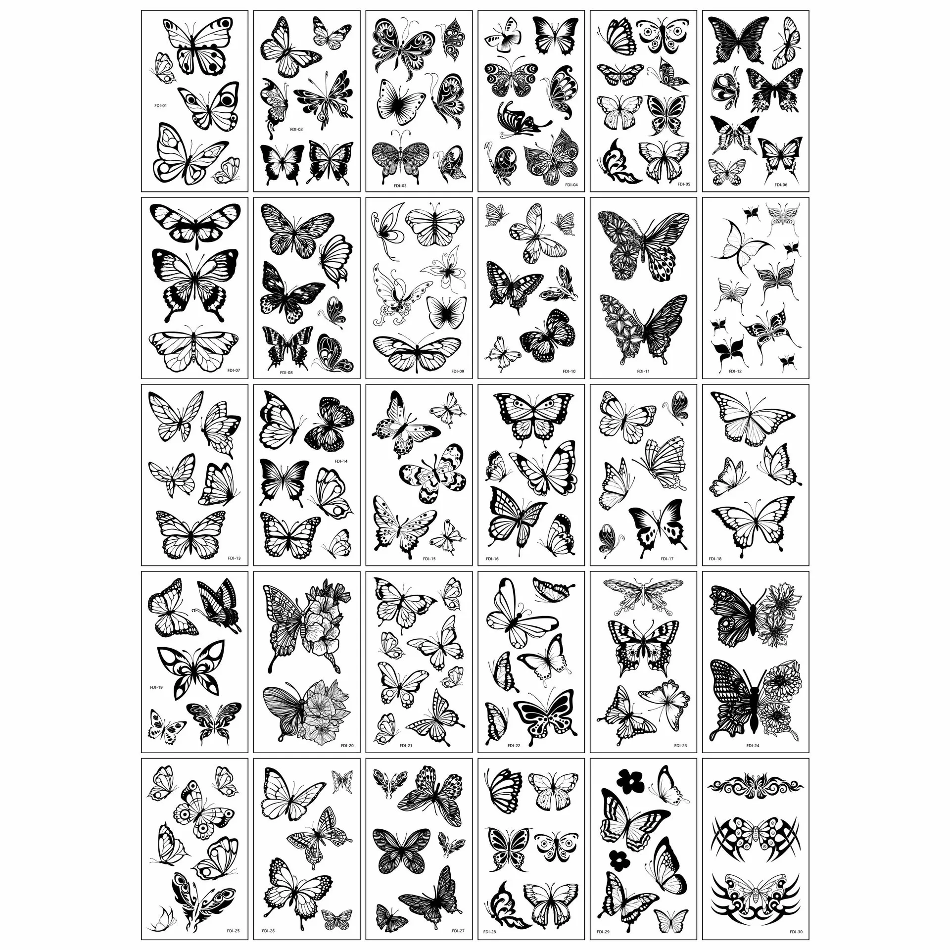 30pcs/set Small Butterfly Fake Tattoos for Women Girls Hand Wrist Chest Arm Ankle Temporary Tattoo Decal Waterproof Long Lasting