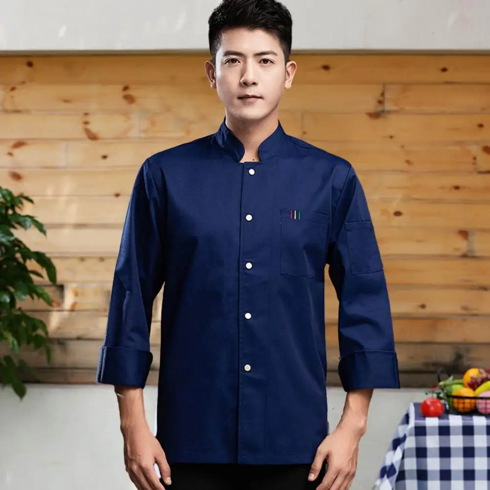 Long Sleeve Chef Uniform Stand Collar Pocket Washable Chef Uniform Western Bakery Chef Clothes Hotel Canteen Shirt Kitchen Shirt