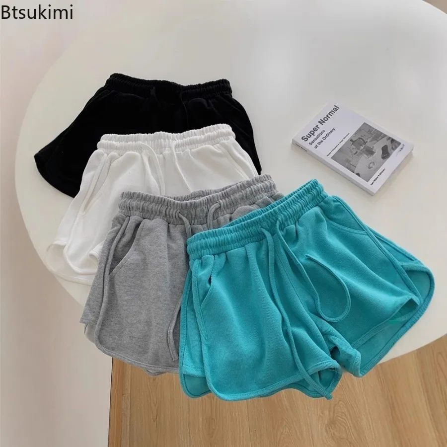 New2025 Women's Summer Casual Loose Drawstring Sports Shorts Elastic High Waist Fitness Running A-line Shorts Leisure Home Pants