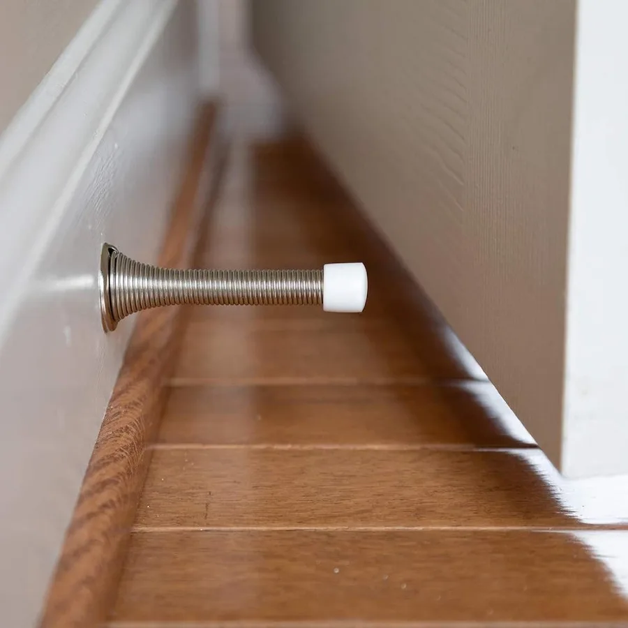 12개 스프링 도어 스톱 고강도 도어 스토퍼 고무 범퍼 벽걸이형 스프링 도어스톱 벽용 블랙