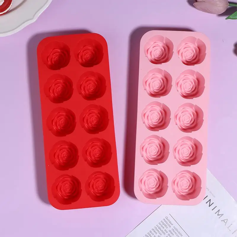 Cake Mold Silicone Rose 10 Cavity Nonstick Reusable Baking Pan DIY Cupcake Chocolate Candle Soap Dessert Decoration Mold