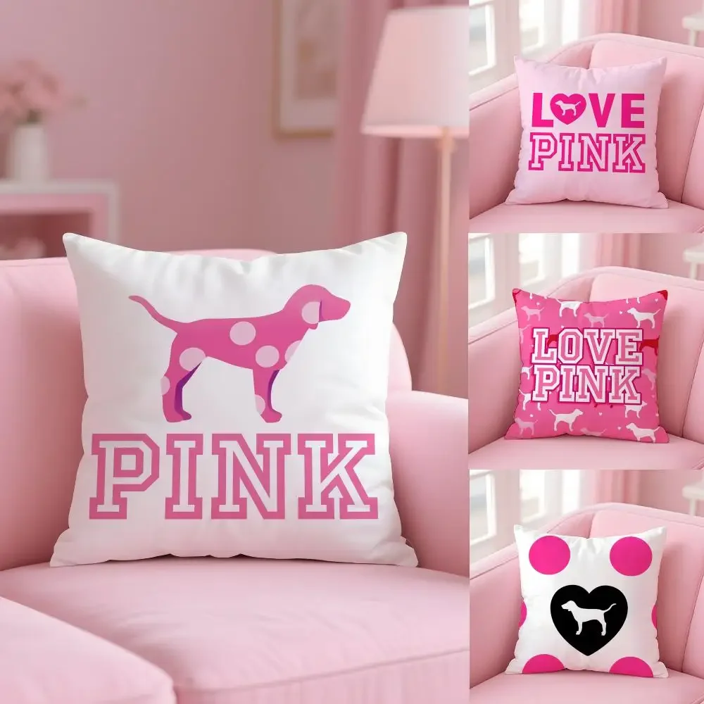 Love Pink Cushion Cover Soft Short Plush Double Sided Printing Home Decor Machine Washable Pillow Case Gift