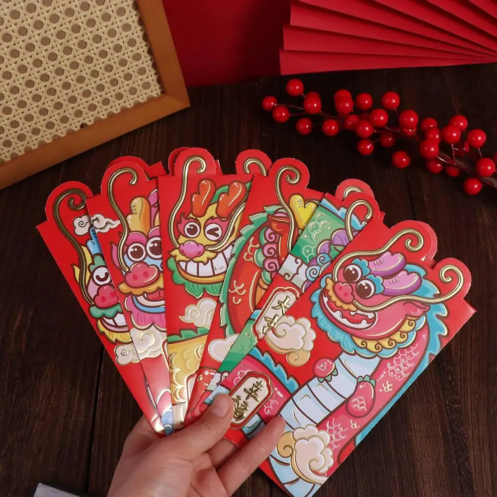 Luck Money Bag Red Envelope 2024 New Year Packet Dragon Pattern Money Bags Best Wishes Blessing Bag Celebration Party