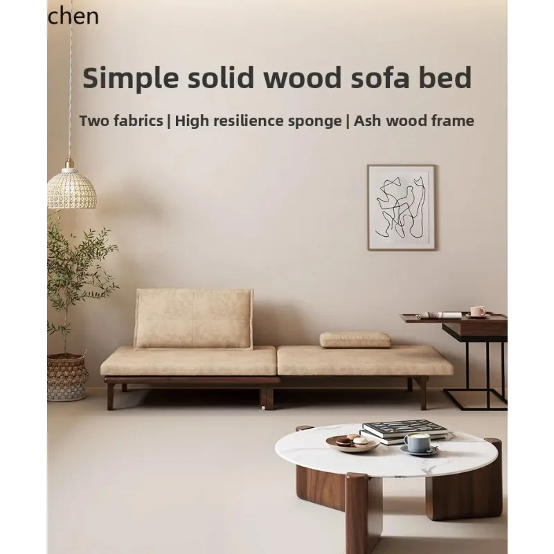 DSA single solid wood sofa bed folding small apartment home study telescopic sitting and lying dual-purpose leisure