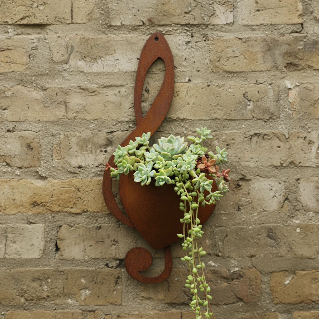 Heart Shaped Wall Hanging Planter Rustic Music Note Design for Outdoor Wall Decoration Succulent Planting Metal Material