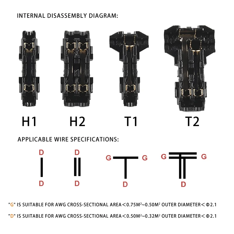 Connecteur de fil compact universel pour voiture, 2 broches, LED, audio, forme T, H, épissure rapide, CriAJTerminal nights AWG 18-22, 10 pièces