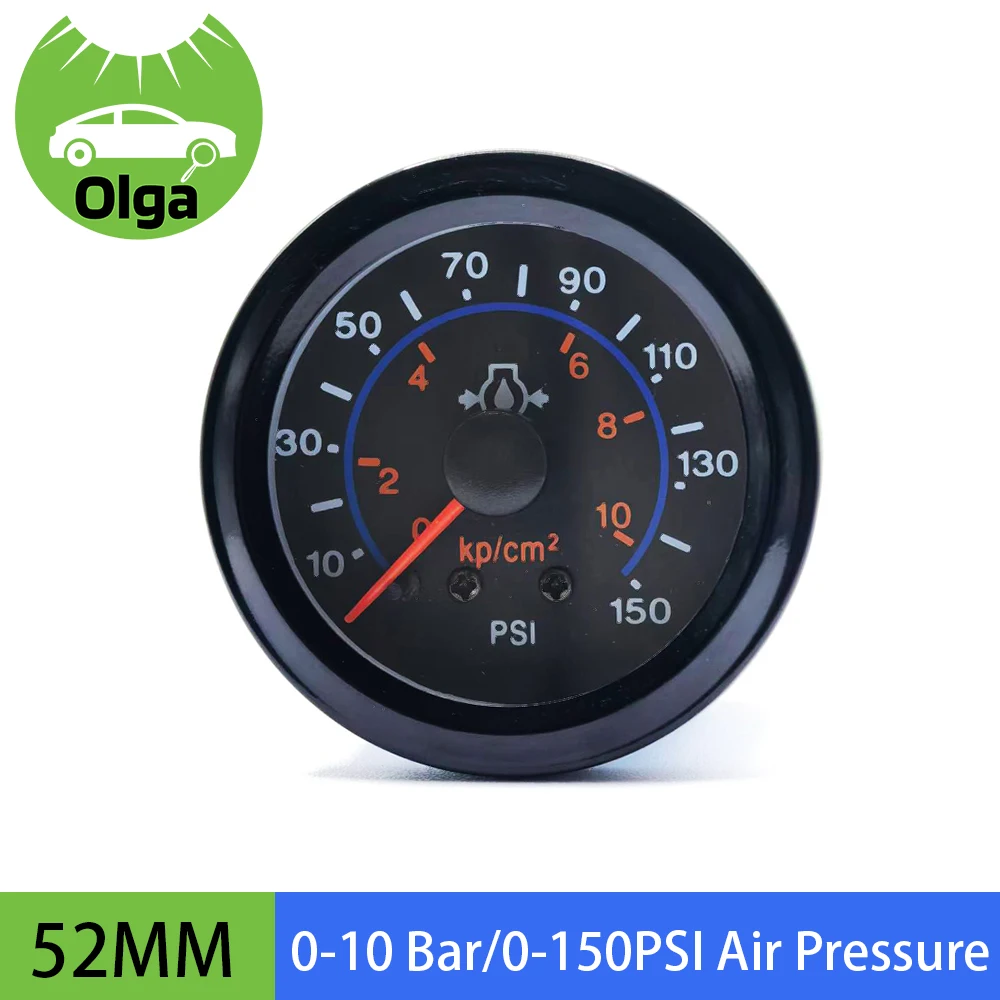 Medidor de presión de aire de 2 ", 52mm, 12V, medidor de coche, barómetro mecánico de 0-10 Bar/0-150PSI con Sensor NPT1/8 Olga