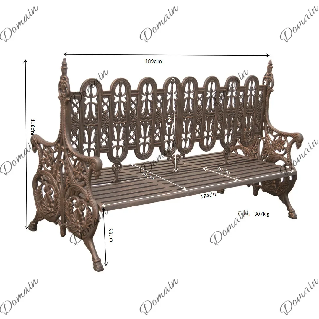 J81 Wrought Iron Double Sided Bench 3-Seat Garden Patio Outdoor Furniture Heavy Duty Park Chair