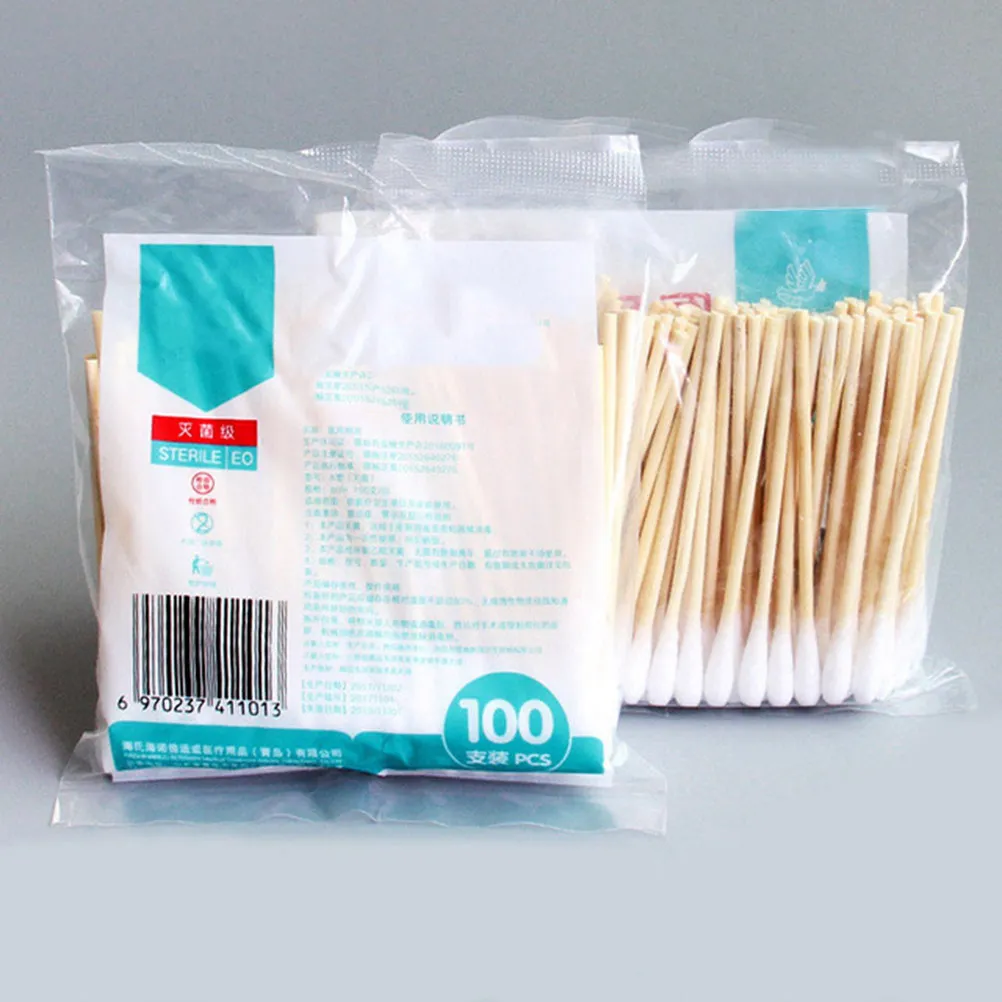 1000Pcs Sterile Cotton Swabs Absorbent Cotton Stick Wooden Handle Safe for Face Body Cleaning Dust Travel Use
