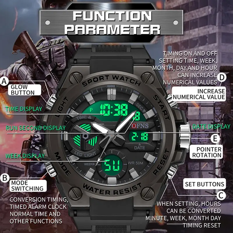 أعلى العلامة التجارية ووتش الرياضة مصباح ليد المنبه عرض الوقت المزدوج للماء أسبوع تاريخ السيارات ساعات المعصم الكوارتز صبي صديق الهدايا