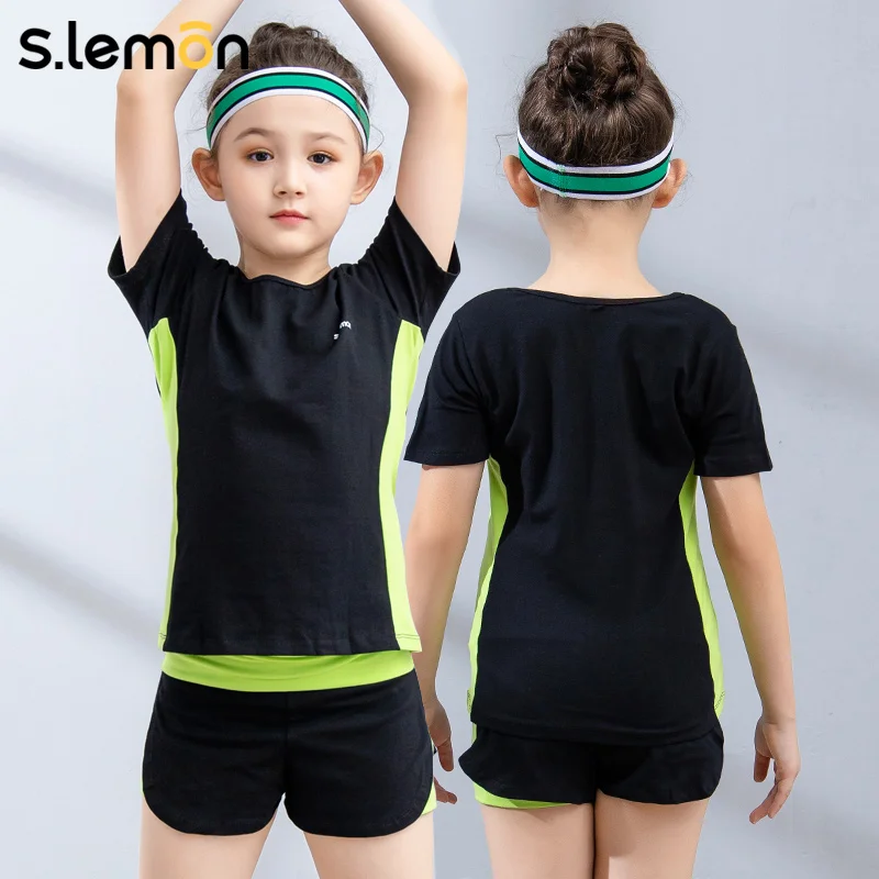 Slemon Ragazze Ginnastica Body Set Bambini Cheerleader Vestito Color Block Impiombato Canotta Manica Corta Sport Aerobica Dancewear