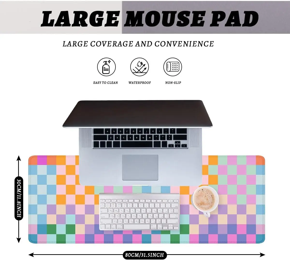Pastel Checkerboard Desk Mat, Kawaii Aesthetic Large Gaming Mouse Pad, Stitched Edge Keyboard Pad for Girl Home Office Decor