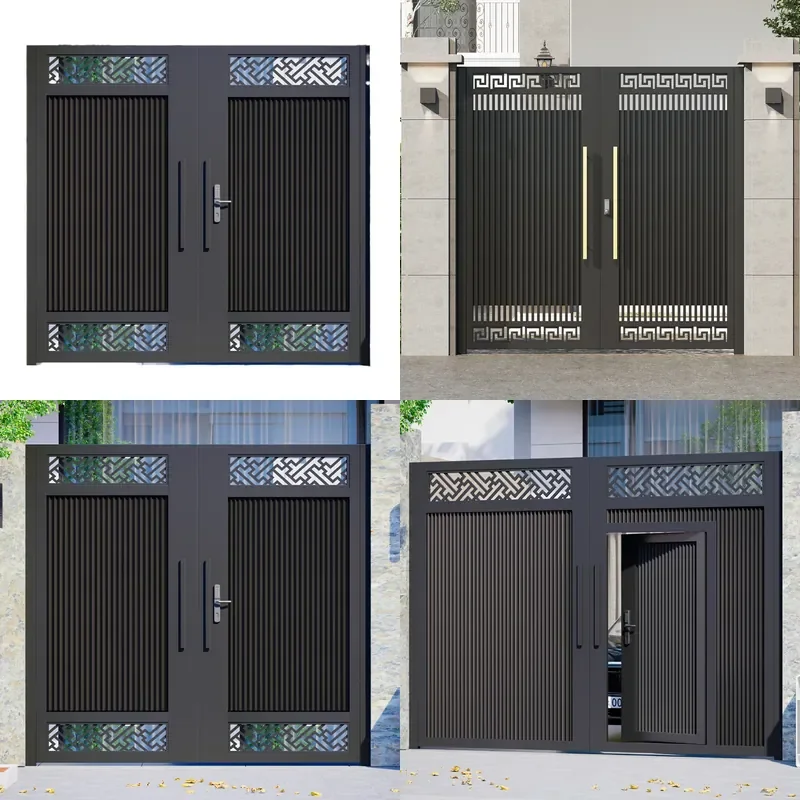 Modern Aluminum Alloy Electric Courtyard Gate New Chinese Style Garden Entrance for Villa Rural Home Wrought Iron Yard Door