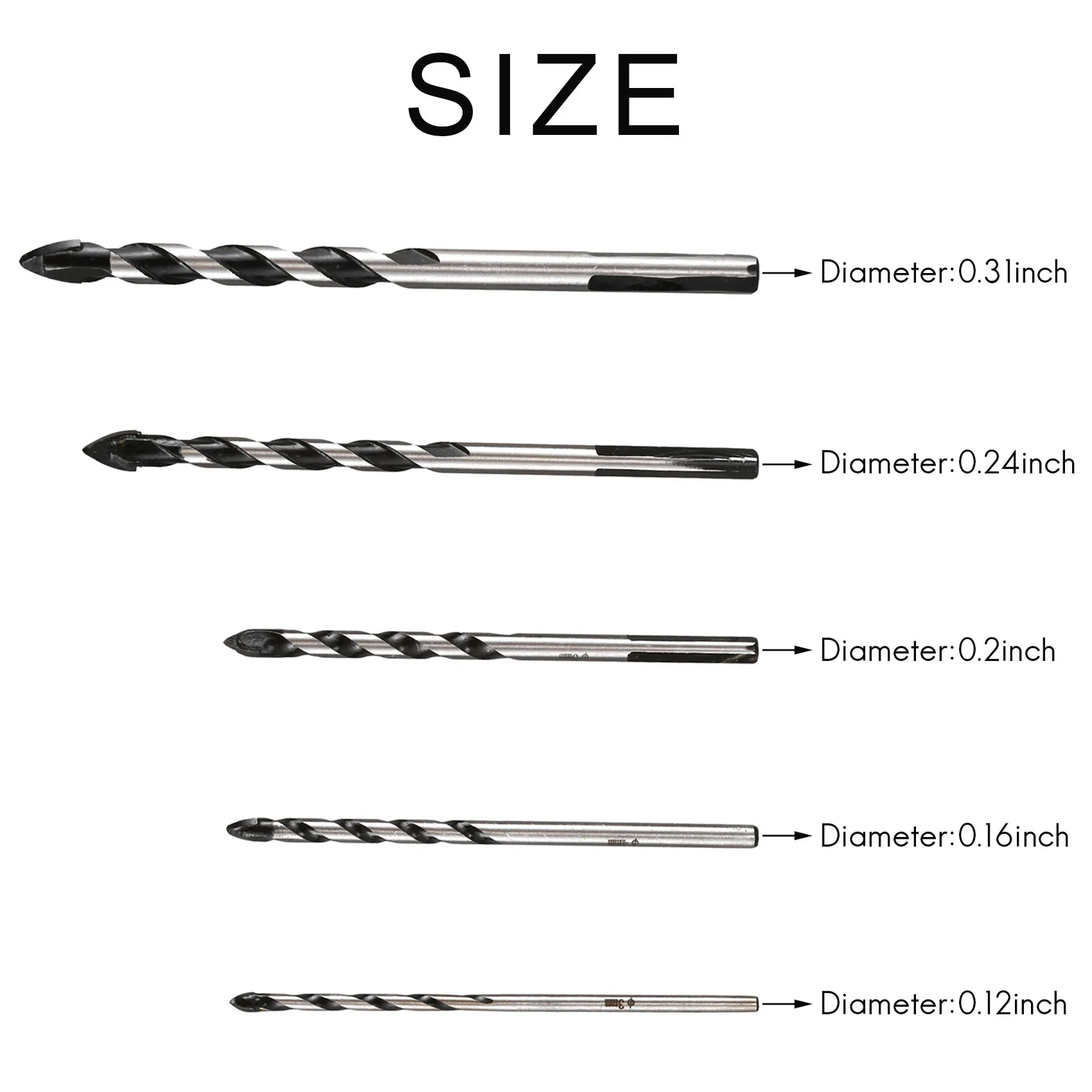 

A76K 5 Pieces Multi-Material Tungsten Carbide Drill Bit Set For Porcelain Tile,Concrete,Brick,Glass,Plastic Masonry And