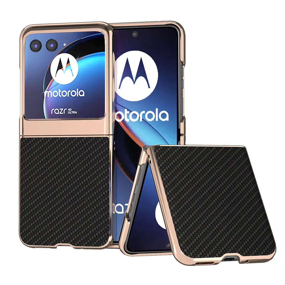حافظة جلدية صغيرة من ألياف الكربون مطلية بالكهرباء لهاتف موتورولا Razr50 Ultra حافظة لهاتف Moto Razr40 Ultra حافظة Razr 40