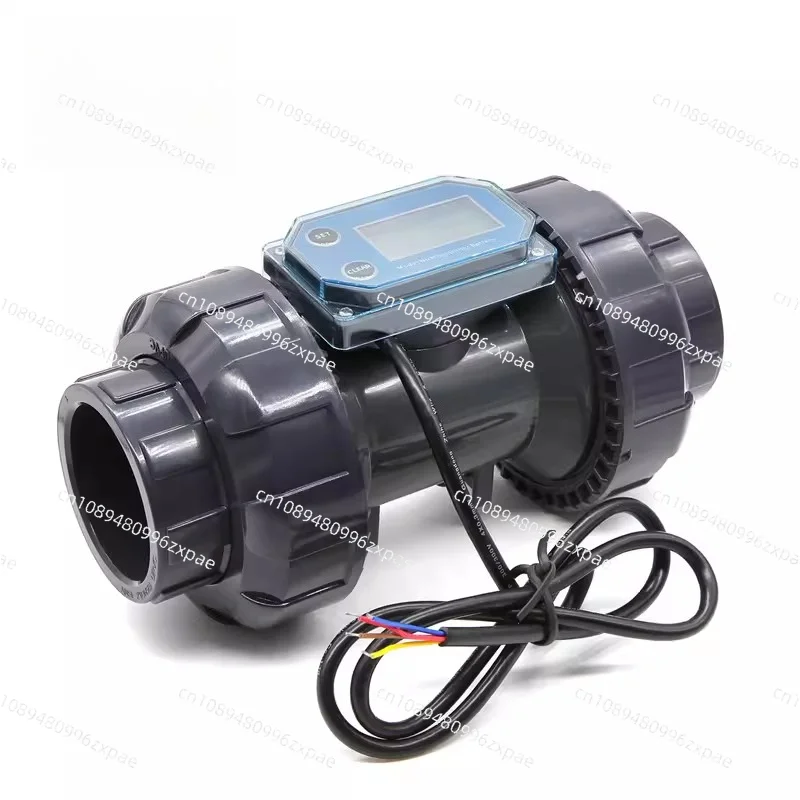 Digital Turbine Flow Meter Electronic LCD Display Flowmeter Liquid Water Gauge for Farm/Garden Irrigation DN25-DN80 PVC Pipe