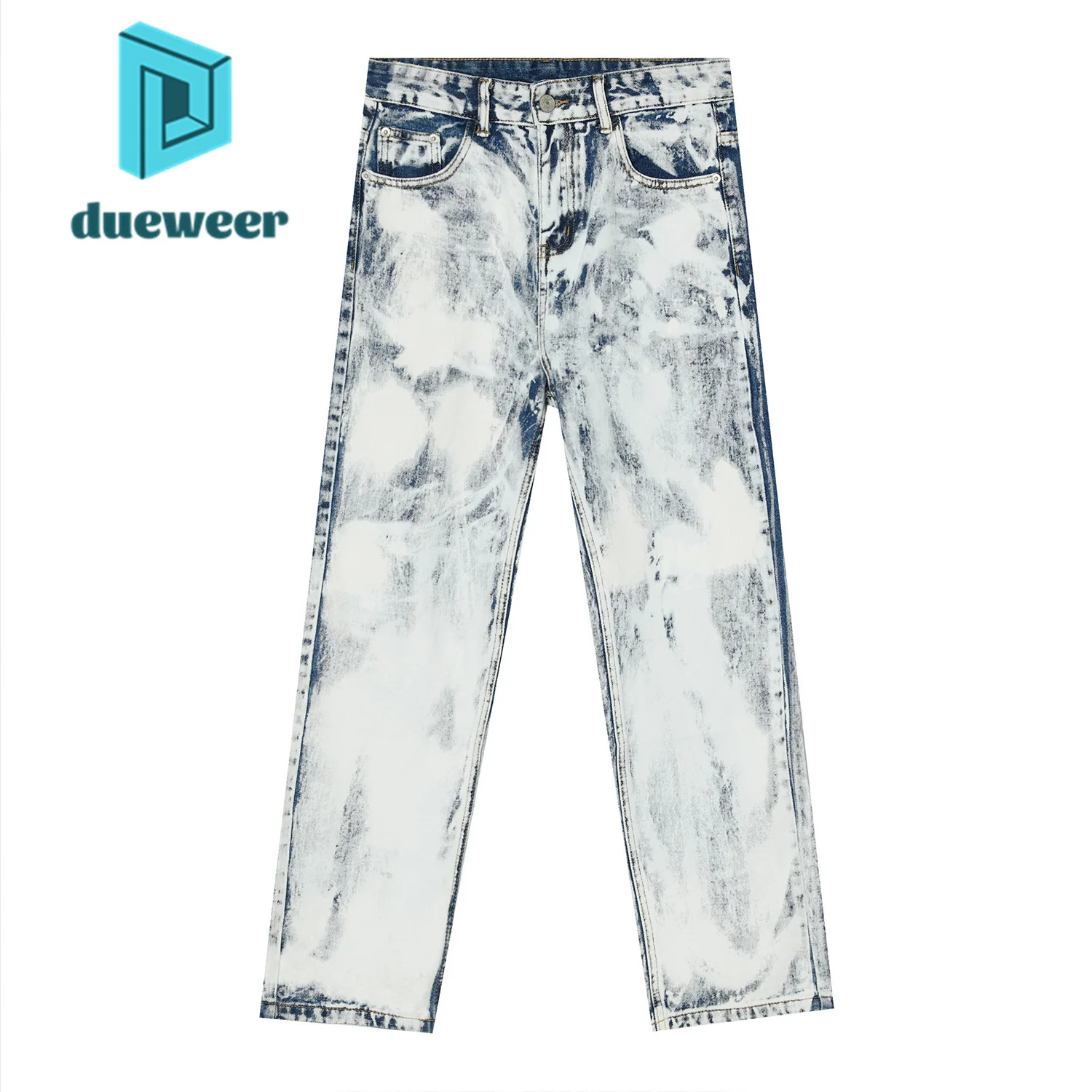 

DUEWEER Tie Dye Baggy Vintage Straight Leg Jeans Men's Stretch Trousers Punk Goth Denim Pants Hip Hop Distressed Streetwear
