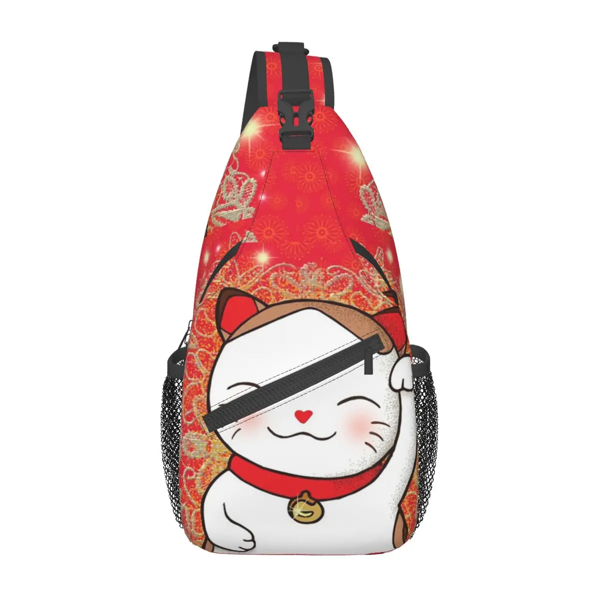 Maneki Neko Crossbody Sling Bags Moda Peito Bag Japonês Sorte Gato Ombro Mochila Mochila para Caminhadas Viagem Biking Bag