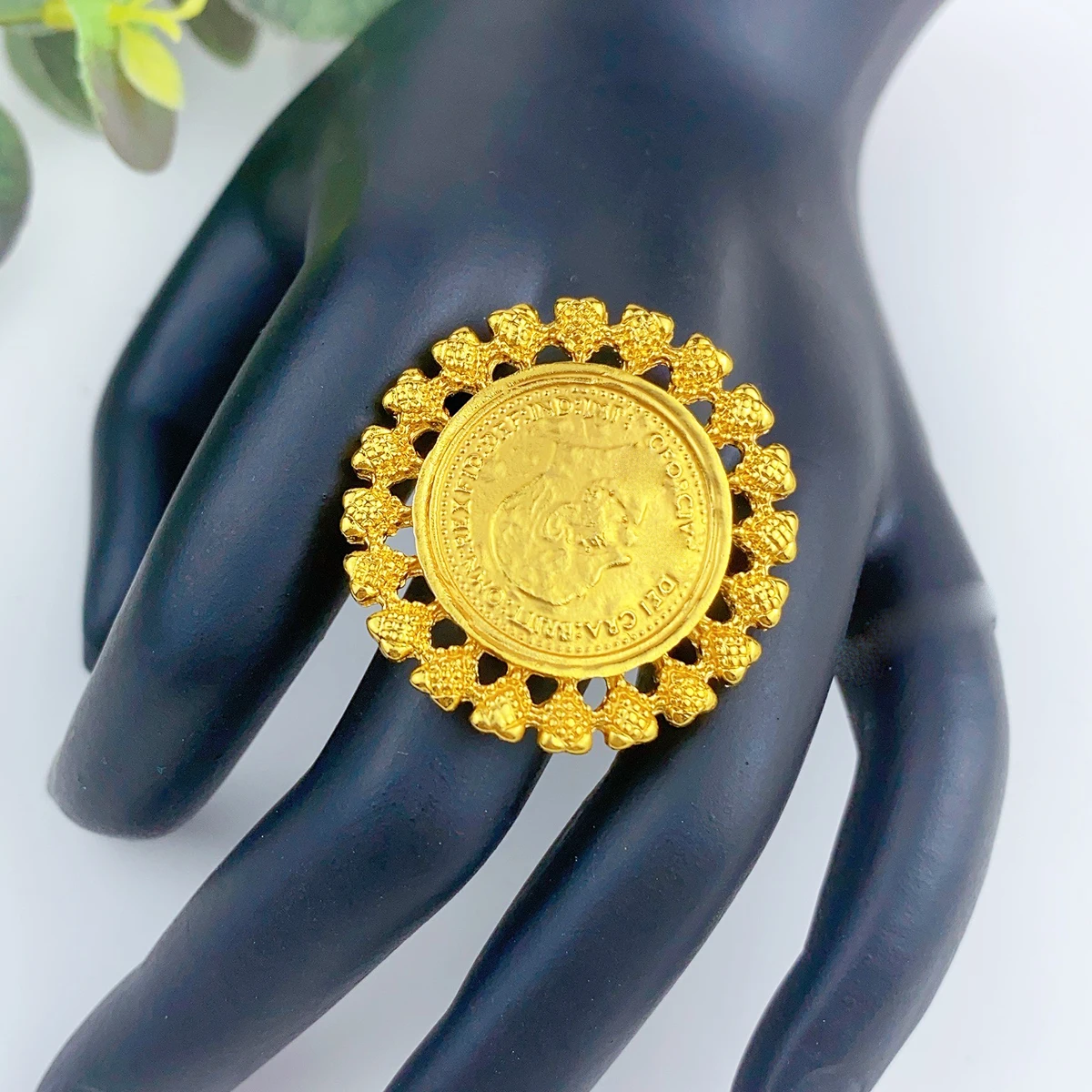 Turkish Coin 24k Gold Plated Ring For Women Dubai Indian Arab Trendy Daily Finger Jewelry Wedding Party Banquet Gifts